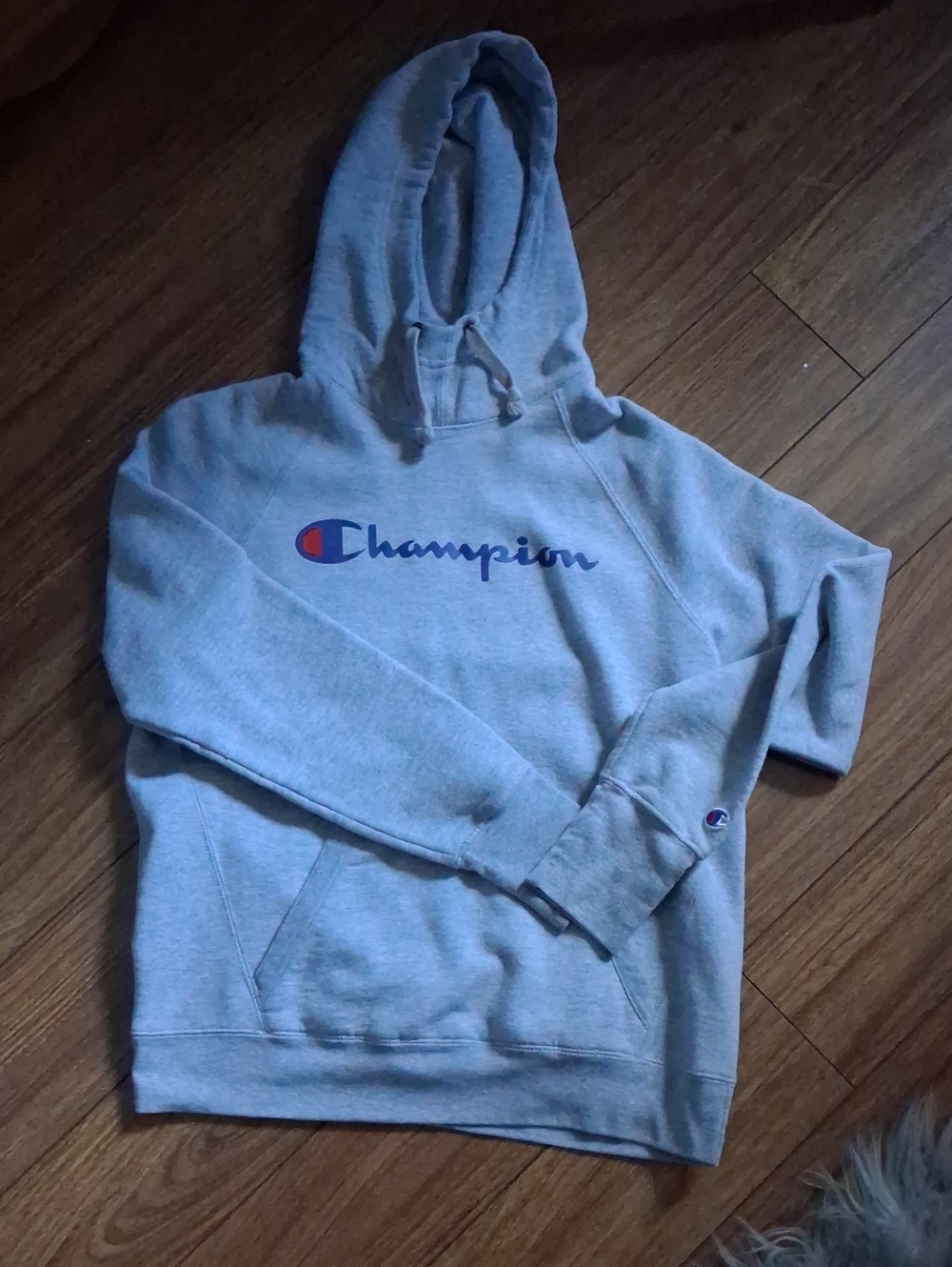 Champion Gray Style Hoodie with Blue Logo